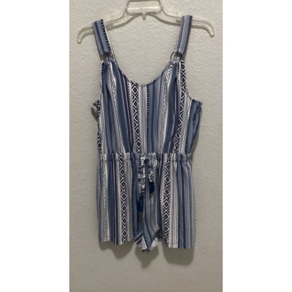 Derek Heart Blue & White Tribal Print Sleeveless Romper Size L - Picture 2 of 5